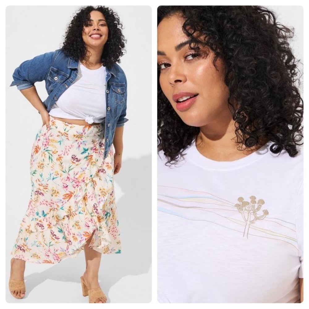 Torrid White Joshua Tree Classic Super Soft Slub Crew Neck Baby Tee Plus Size 3X